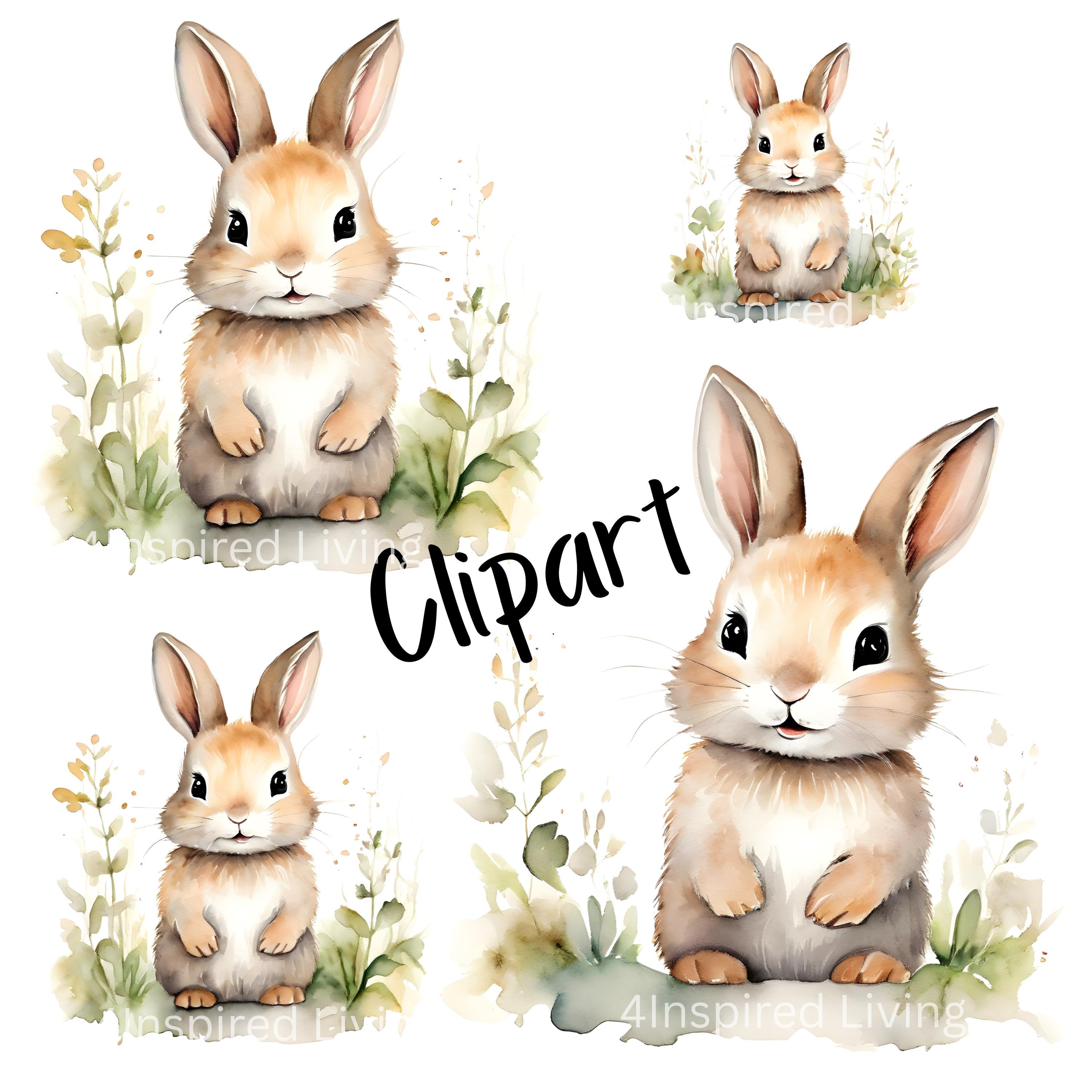 Woodland Animals Clipart Watercolor, Cute Creature Clipart Set, Nursery Clipart PNGs, Bunny Sublimation Design File, Nursery animal download