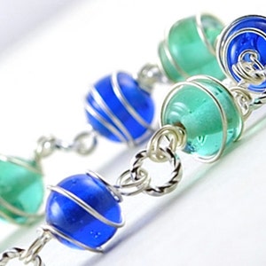 Glass Bracelet. Blue Tones Bracelet. Wire Wrapped Glass. Germany Bracelet in Blue. Fashion under 15. image 1