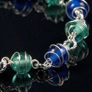 Glass Bracelet. Blue Tones Bracelet. Wire Wrapped Glass. Germany Bracelet in Blue. Fashion under 15. image 3
