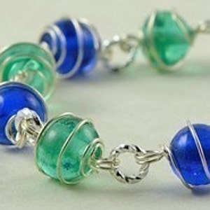 Glass Bracelet. Blue Tones Bracelet. Wire Wrapped Glass. Germany Bracelet in Blue. Fashion under 15. image 2