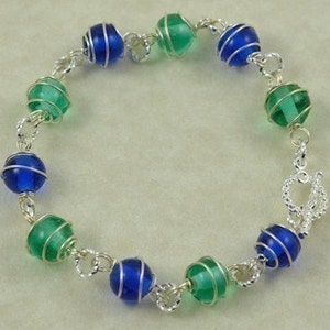 Glass Bracelet. Blue Tones Bracelet. Wire Wrapped Glass. Germany Bracelet in Blue. Fashion under 15. image 5