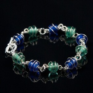 Glass Bracelet. Blue Tones Bracelet. Wire Wrapped Glass. Germany Bracelet in Blue. Fashion under 15. image 4