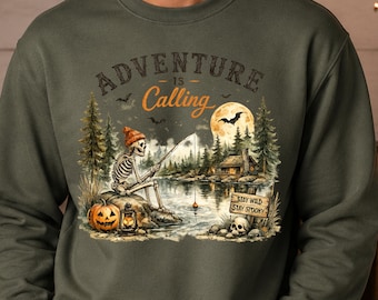 Halloween Fishing Shirt, Skeleton Fisherman Tee, Spooky Fishing Shirt, Vintage Outdoor Halloween Tee, Fishing Lover Gift