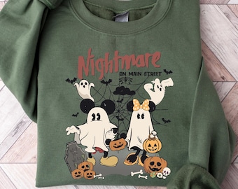 Sudadera de pesadilla de Disney, camiseta de Mickey y Minnie para Halloween, camiseta vintage de Disney para Halloween, sudadera de pesadilla en la calle principal