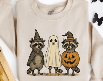 Ghost Raccoon Pumpkin Halloween Sweatshirt, Retro Raccoon Tee, Cute Raccoon Shirt,Spooky Season Shirt,Halloween Shirt ,Raccoon Ghost Shirt