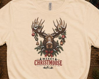Merry Christmoose Shirt, Vintage Christmas Moose Tee, Funny Moose Christmas Shirt, Wildlife Lover Gift, Outdoorsy Christmas Gift for Men