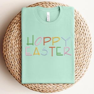 Embroidered Hoppy Easter Shirt, Embroidered Easter Shirt, Easter Day Sweatshirt, Gift For Easter, Embroidered Easter Matching T-shirt