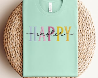 Embroidered Happy Easter Shirt, Embroidered Bunny Shirt,Embroidered Shirt,Easter Shirt,Easter Gift, Happy Easter Embroidery Shirt