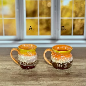 Hand Carved Fall Handmade Pottery Coffee Mug Fall Leaves Cup