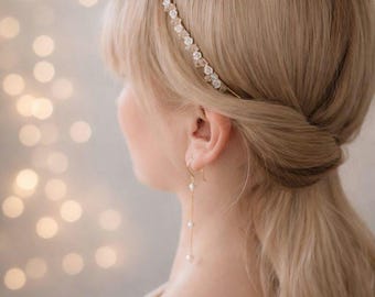Blush Pink Bridal Halo – Floral Wedding Tiara with Crystals or Pearls, Romantic Hair Crown, Elven Flower Headpiece for Bride Hairstyle