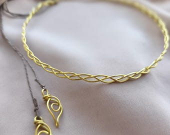 Minimalistische messing halo-kroon hoofdband – Keltische elfen tiara – Handgesmede bruidskrans – Verstelbare feeënhaarkroon