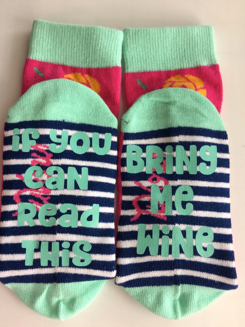 cute gift birthday bridal shower if you can read this funny gift rose Wine socks pink funny socks sock sayings funny sayings wine