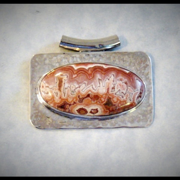 One of a Kind Hand Hammered Crazylace Agate Pendant