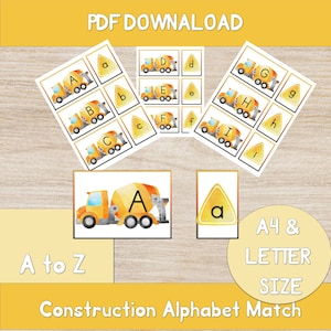 Jogo de correspondência do alfabeto AZ de construção - Montessori Aprendizagem Ensino Recurso de vocabulário Download de PDF Imprimir carta e tamanho A4 Inglês para crianças