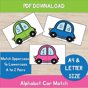 Jeu de cartes des paires de l'alphabet de A à Z - Ressource d'apprentissage Montessori pour l'enseignement du vocabulaire Télécharger le PDF Imprimer Format lettre et A4 Anglais tout-petit