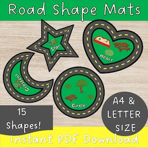 15 Road 2D Shapes Mats Printables - Montessori Learning Teaching Resource PDF Download Print Pretend Play Toddler Activity PreK Preschool