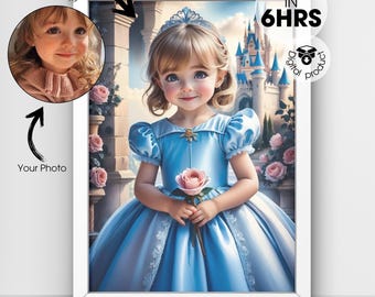 Personalized Cinderella Portrait: Custom Birthday Gift (Digital Download)