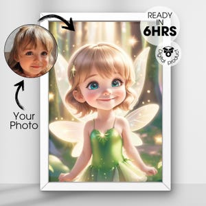 Personalisiertes magisches Fee Portrait Kundenspezifisches Portrait magisches Fee Geburtstags-Backdrop Geburtstagseinladungs-Karte Fee Geschenk-Poster-Magiefee