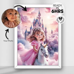 Princess Riding a Unicorn Get Your Own Princess Portrait from your photo Personalized Princess Portrait Custom Princess Portrait Custom Gift
