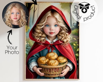 Custom Little Red Riding Hood Portrait | Personalized Fairy Tale Art | Digital Download