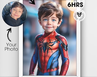Personalized Spiderman Portrait: Custom Superhero Art for Kids (Digital Download)