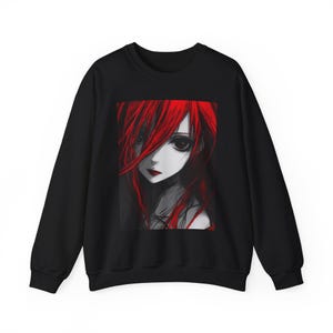 Anime Girl Red Haired Sweatshirt, Japanese Character Manga Cosplay Jumper, Gift for Otaku, Kawaii Cartoon Pullover, Anime Lover Apparel
