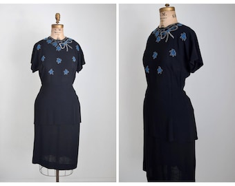 Romantic Belle Noire dress | vintage 1940s dress | beaded 40s dress