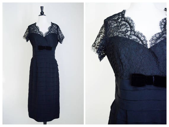 Vintage 1950's black lace illusion dress | 50s ev… - image 1