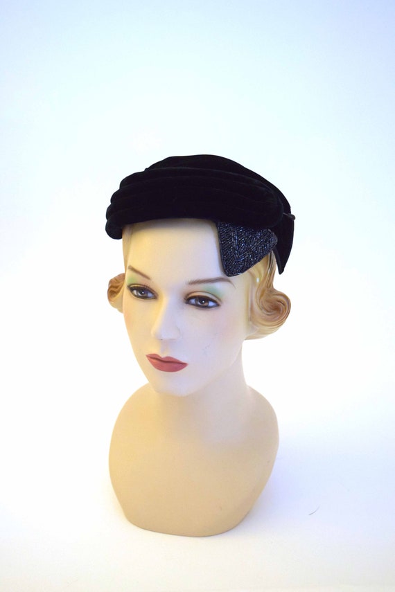 1950s Casque Hat | 50s winter velvet hat
