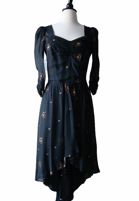 1930s Black Embroidered Deco Dress