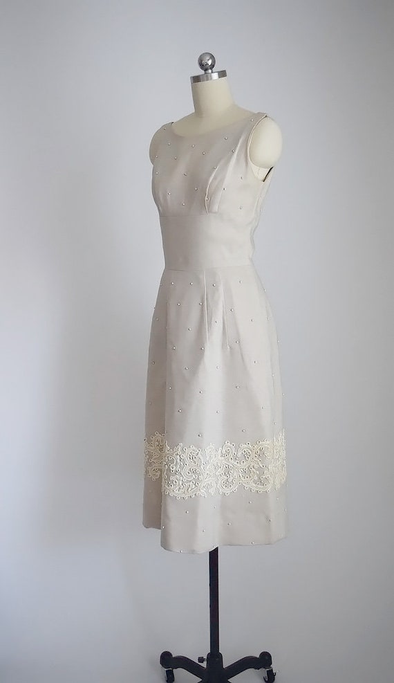 vintage 1950's linen beaded | soutache dress - image 3