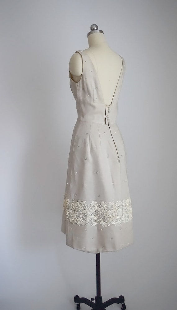 vintage 1950's linen beaded | soutache dress - image 5