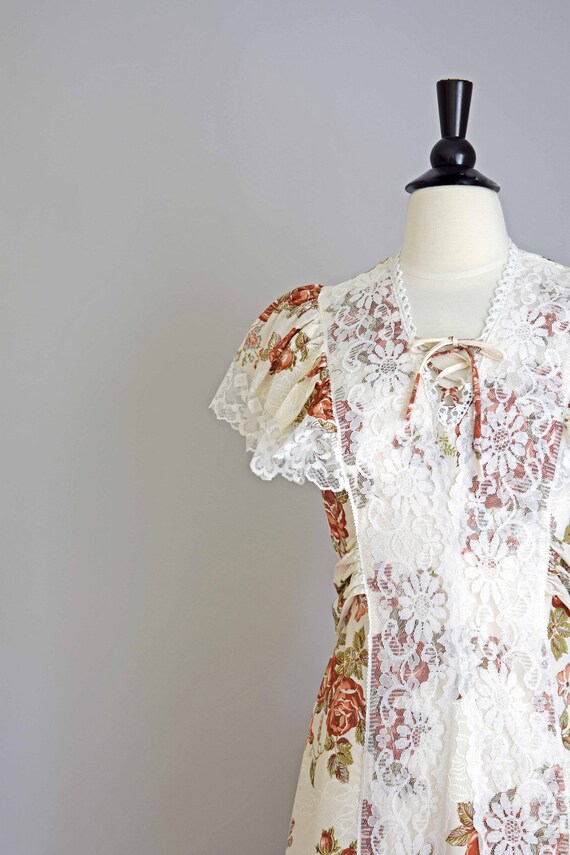 Flowers and Lace BOHO Maxi Dress | 1970s - image 3