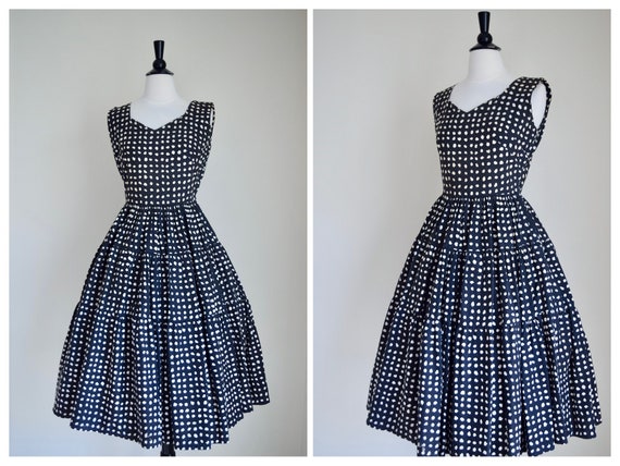 Vintage 1950s Dress - 50s Black and White Dress