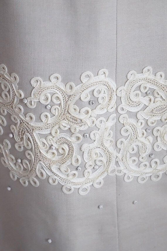 vintage 1950's linen beaded | soutache dress - image 9