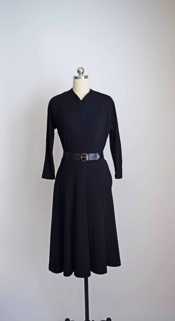 purely simple 1940s black wool knit dress  | small - image 2