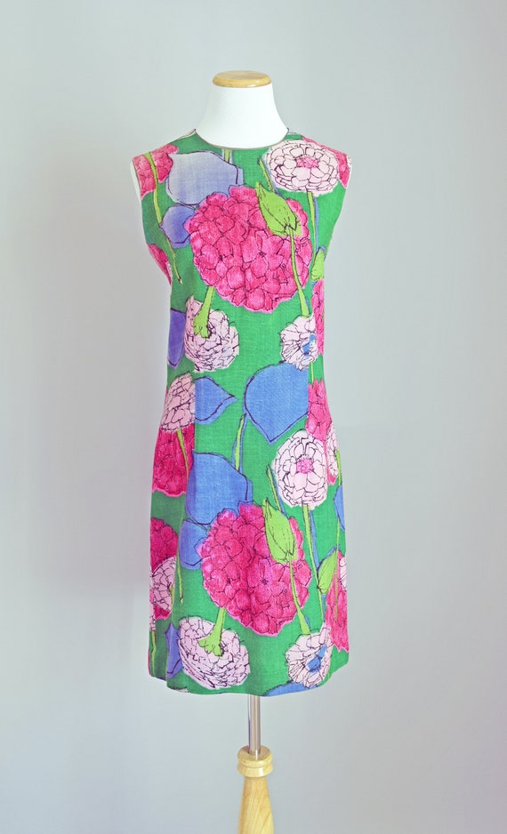 les fleurs linen dress | vintage 60s shift - image 2