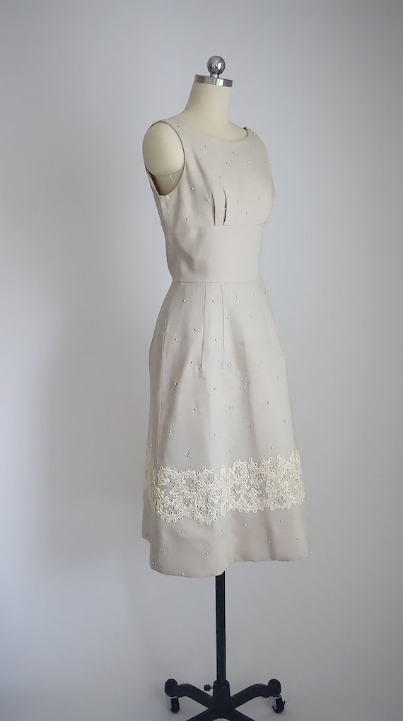 vintage 1950's linen beaded | soutache dress - image 7