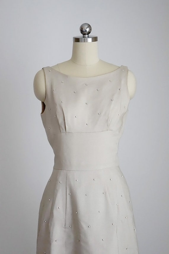 vintage 1950's linen beaded | soutache dress - image 2
