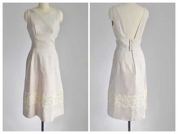 vintage 1950's linen beaded | soutache dress - image 1