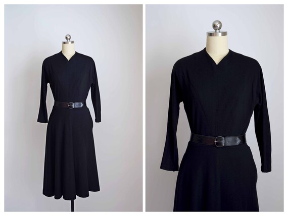purely simple 1940s black wool knit dress | small