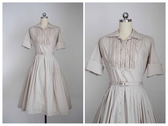 1950s bone colored shirtwaist dress