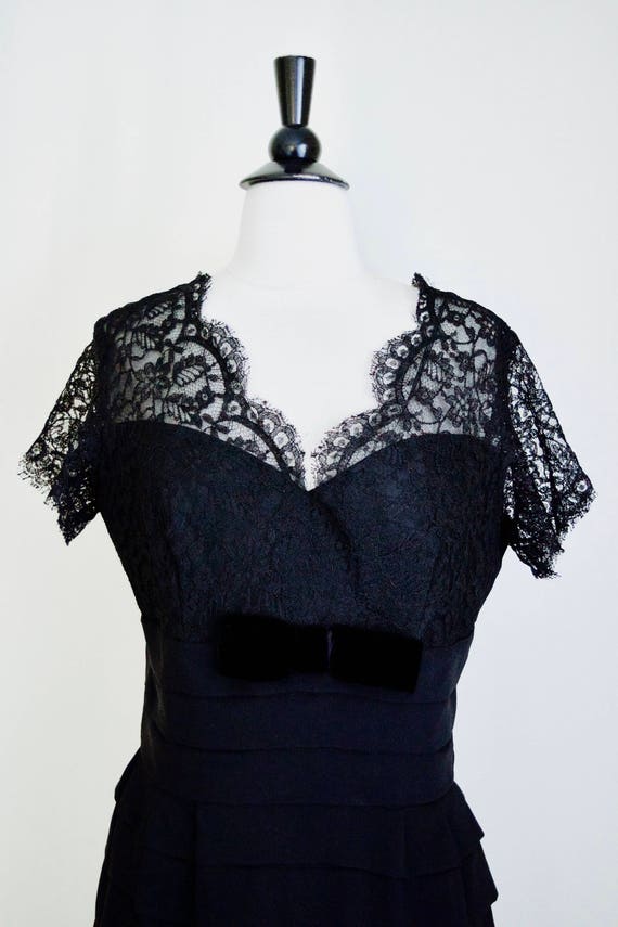 Vintage 1950's black lace illusion dress | 50s ev… - image 3