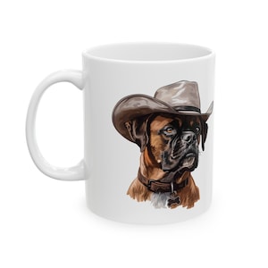 Western Themed Boxer Mug, Cute Dog Mug, Mug For Boxer Lovers, (11oz, 15oz), Dog Coffee Mug, Boxer Gift, Boxer Dog Gift
