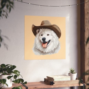 Western-Inspired Samoyed Dog Artwork in Matte Finish