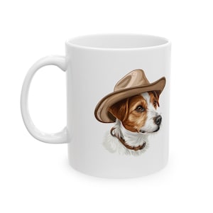 Western Themed Jack Russell Terrier Mug, Cute Dog Mug, Mug For St. Bernard Lovers, (11oz, 15oz), Dog Coffee Mug, Jack Russell Terrier Gift