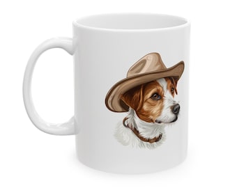 Western Themed Jack Russell Terrier Mug, Cute Dog Mug, Mug For St. Bernard Lovers, (11oz, 15oz), Dog Coffee Mug, Jack Russell Terrier Gift