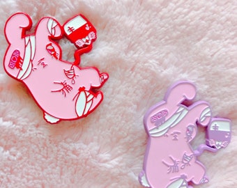 Painfully Hurt Bunny Enamel Pin Brooch, Bunny Hurt Enamel Pin, Bunny Hurt, Menhera Enamel Pin