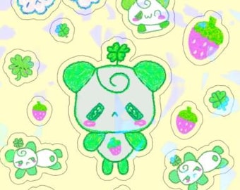 Lucky  Panda Bear  Holographic Sticker Sheet, kawaii stationary, kawaii sticker  sheet, pastel sticker sheet, heisei retro stickers