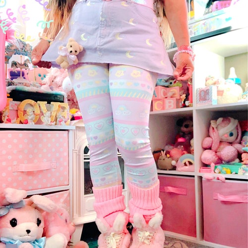 Kawaii Pastel Shooting Star Fairy Kei Leggings  (made to order)